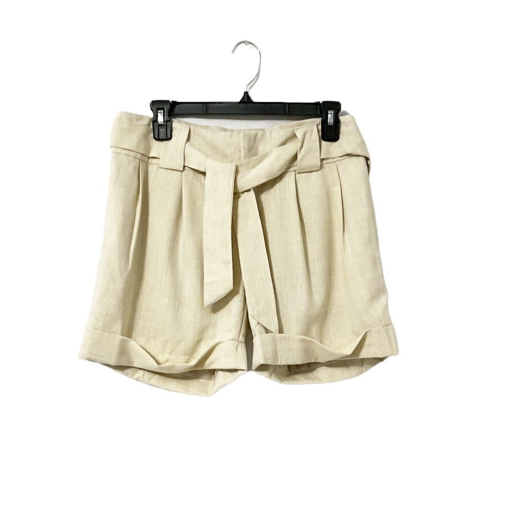 🟢Cache Solid Vanilla Cream Metallic Gold Shorts … - image 1